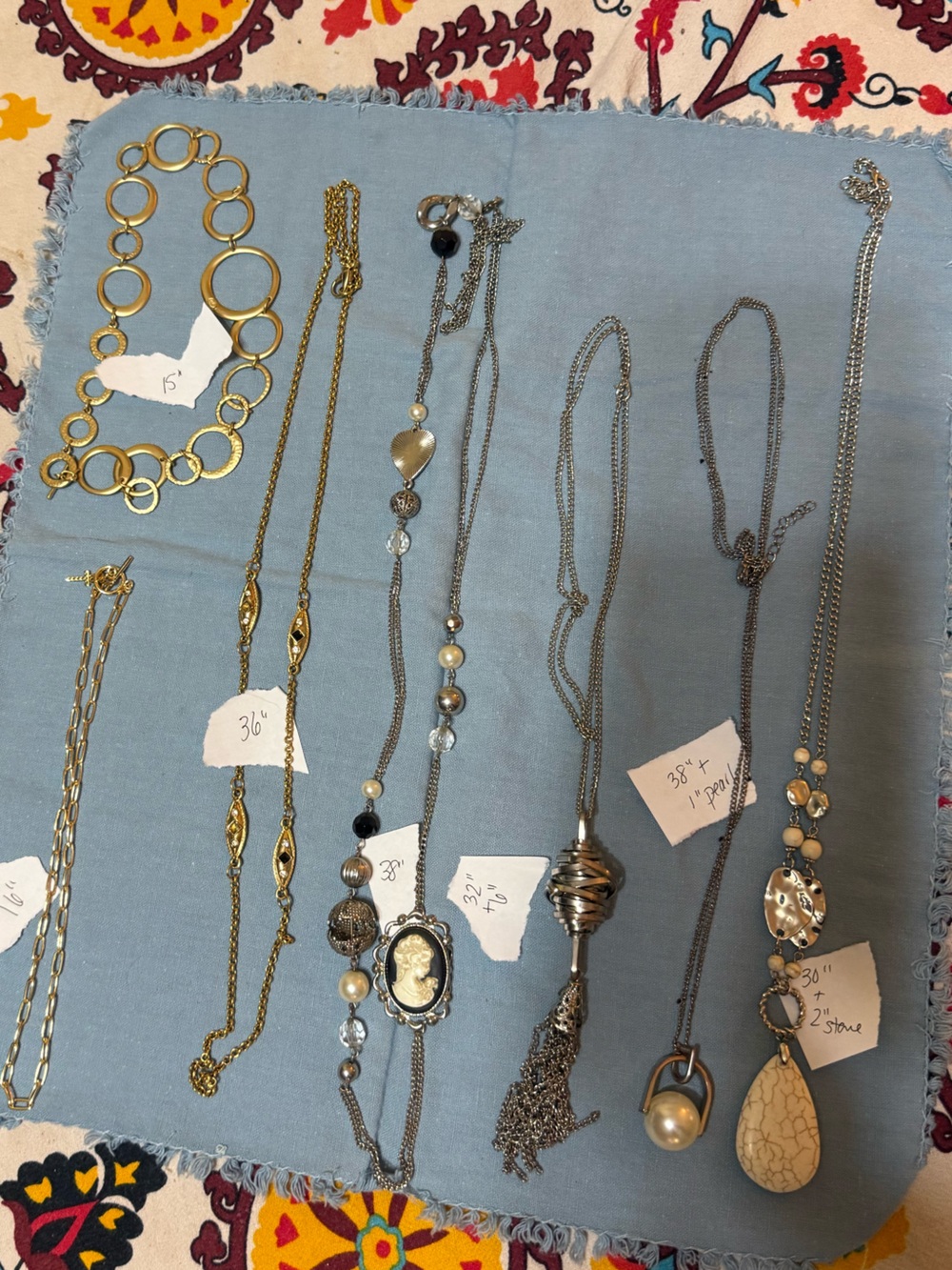 7 Gold and Silver Mixed Metal Pendant Necklaces - Multi-Color Women's Jewelry